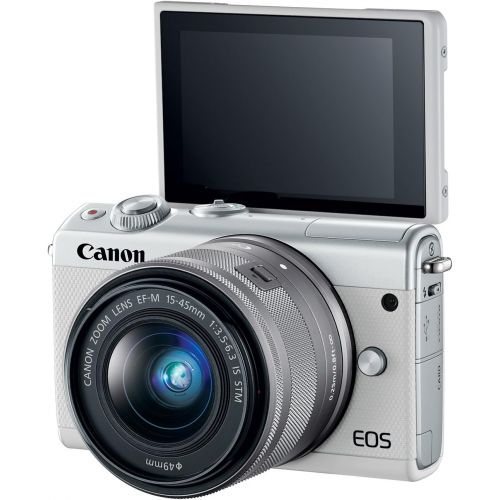 캐논 Canon EOS M100 Mirrorless Camera w/ 15-45mm Lens & 55-200mm Lens - Wi-Fi, Bluetooth, and NFC Enabled (White)