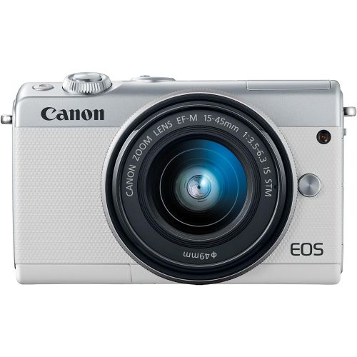 캐논 Canon EOS M100 Mirrorless Camera w/ 15-45mm Lens & 55-200mm Lens - Wi-Fi, Bluetooth, and NFC Enabled (White)