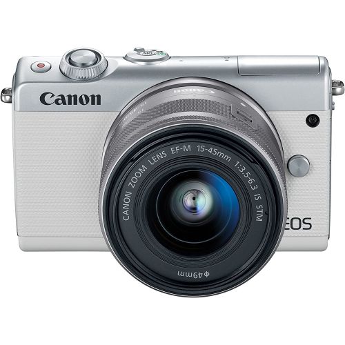 캐논 Canon EOS M100 Mirrorless Camera w/ 15-45mm Lens & 55-200mm Lens - Wi-Fi, Bluetooth, and NFC Enabled (White)