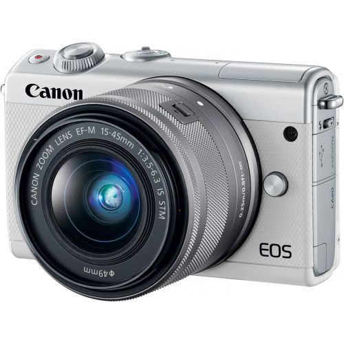 캐논 Canon EOS M100 Mirrorless Camera w/ 15-45mm Lens & 55-200mm Lens - Wi-Fi, Bluetooth, and NFC Enabled (White)