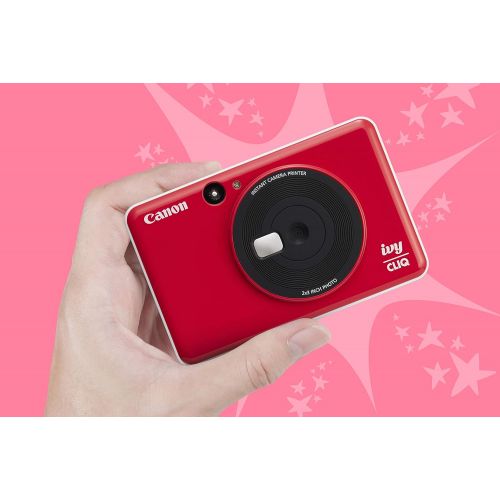 캐논 Canon IVY CLIQ Instant Camera Printer, Mini Photo Printer with 2X3 Sticky-Back Photo Paper(10 Sheets), Lady Bug Red