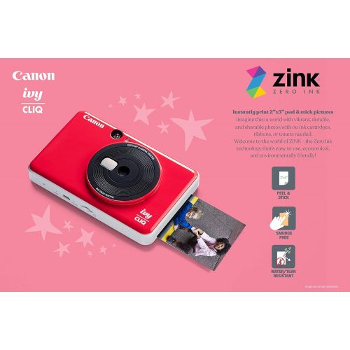 캐논 Canon IVY CLIQ Instant Camera Printer, Mini Photo Printer with 2X3 Sticky-Back Photo Paper(10 Sheets), Lady Bug Red