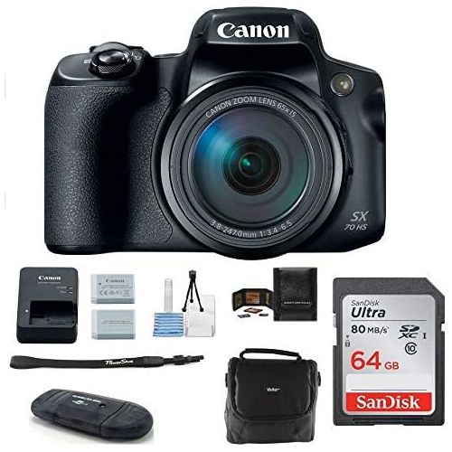 캐논 Canon PowerShot SX70 HS Digital Camera Bundle, Includes: 64GB SDXC Class 10 Memory Card + Spare Battery + Camera Bag + More.