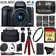 Canon EOS M50 Mirrorless Digital Camera with 15-45mm Lens + Flexible Tripod + UV Protection Filter + Professional Case + Card Reader - International Version Bundle Kit