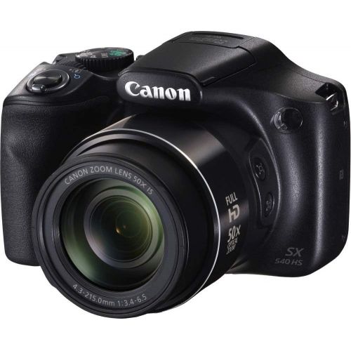 캐논 Canon PowerShot SX540 HS Digital Point and Shoot 20MP Camera + Extra Battery + Digital Flash + Camera Case + 64GB Class 10 Memory Card - International Version