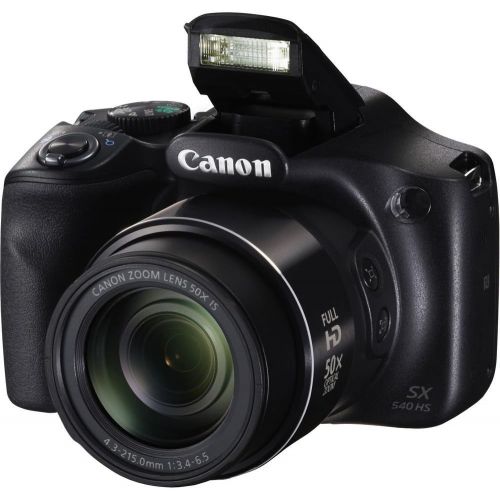 캐논 Canon PowerShot SX540 HS Digital Point and Shoot 20MP Camera + Extra Battery + Digital Flash + Camera Case + 64GB Class 10 Memory Card - International Version
