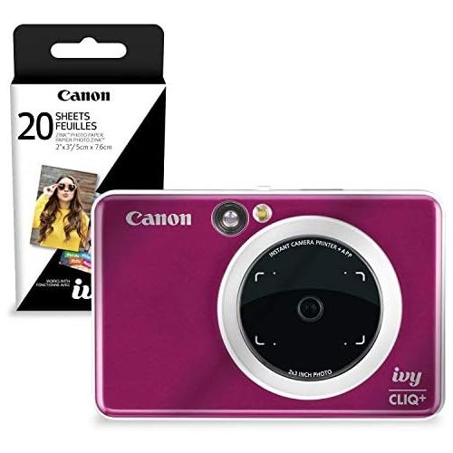 캐논 Canon Ivy CLIQ+ Instant Camera Printer (Ruby Red) + 30 Sheets Photo Paper + Basic Accessories Bundle (USA Warranty)