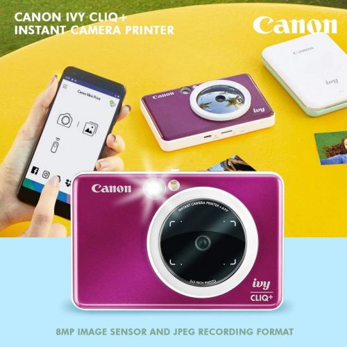 캐논 Canon Ivy CLIQ+ Instant Camera Printer (Ruby Red) + 30 Sheets Photo Paper + Basic Accessories Bundle (USA Warranty)