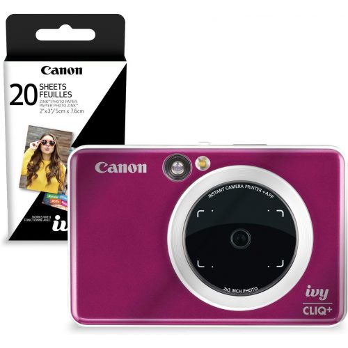 캐논 Canon Ivy CLIQ+ Instant Camera Printer (Ruby Red) + 30 Sheets Photo Paper + Basic Accessories Bundle (USA Warranty)