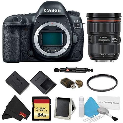 캐논 Canon EOS 5D Mark IV DSLR Camera (Body Only) Basic Filter + Memory Kit w/ 24-70mm F/2.8L II USM Lens - International Model