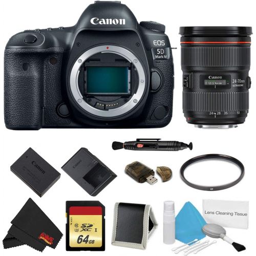 캐논 Canon EOS 5D Mark IV DSLR Camera (Body Only) Basic Filter + Memory Kit w/ 24-70mm F/2.8L II USM Lens - International Model