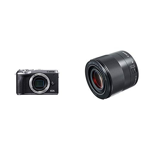 캐논 Canon EOS M6 Mark II Mirrorless Camera, Body (Silver) with EF-M 32mm f/1.4 STM Lens, Black