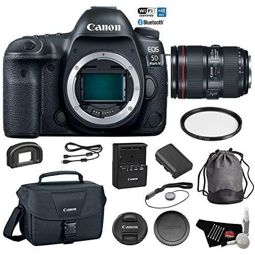 캐논 Canon EOS 5D Mark IV Digital SLR Camera with 24-105mm f/4L II Lens - Bundle with UV Filter + Canon Carrying Bag + Cleaning Kit + More (International Version)