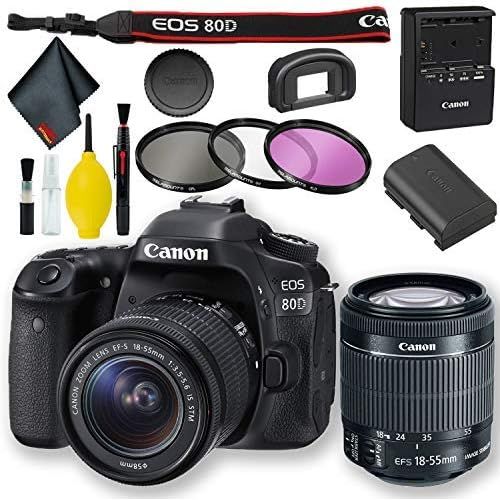 캐논 Canon EOS 80D DSLR Camera with 18-55mm Lens (International Model) Basic Bundle