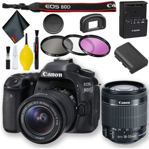 캐논 Canon EOS 80D DSLR Camera with 18-55mm Lens (International Model) Basic Bundle