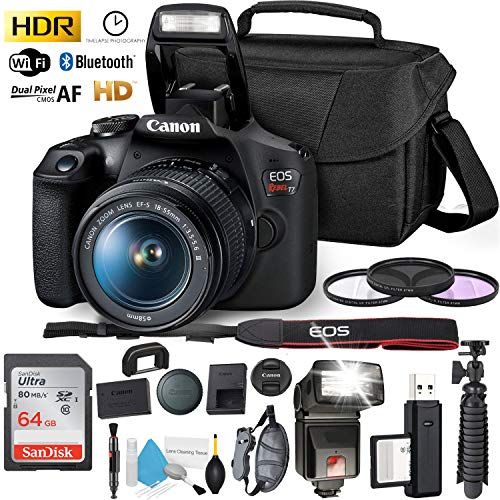 캐논 Canon Rebel T7 DSLR Camera with 18-55mm Lens and 64GB Ultra Speed Memory Card, Case, Cleaning Kit, Flash, and More Fully Loaded Bundle