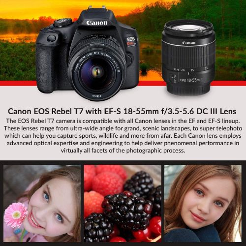 캐논 Canon Rebel T7 DSLR Camera with 18-55mm Lens and 64GB Ultra Speed Memory Card, Case, Cleaning Kit, Flash, and More Fully Loaded Bundle