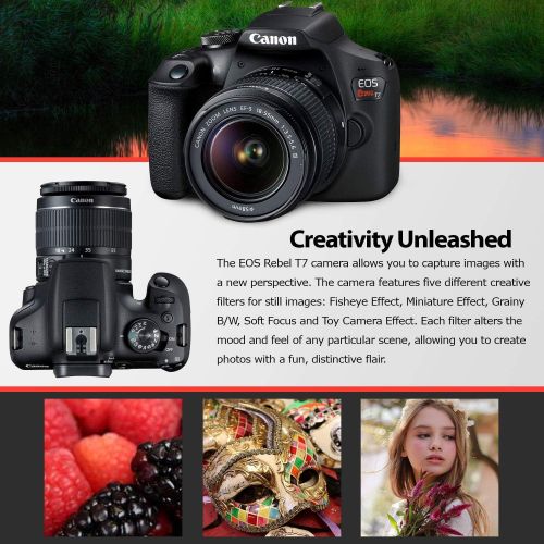 캐논 Canon Rebel T7 DSLR Camera with 18-55mm Lens and 64GB Ultra Speed Memory Card, Case, Cleaning Kit, Flash, and More Fully Loaded Bundle