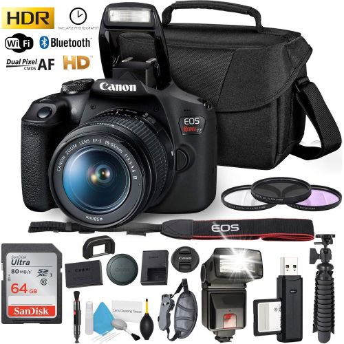 캐논 Canon Rebel T7 DSLR Camera with 18-55mm Lens and 64GB Ultra Speed Memory Card, Case, Cleaning Kit, Flash, and More Fully Loaded Bundle