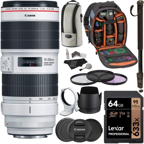 캐논 Canon EF 70-200mm f/2.8L is III USM Zoom Lens, Sandisk 64GB U3 Card, Backpack & Accessory Bundle