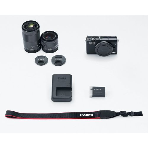 캐논 Canon EOS M100 Mirrorless Camera w/ 15-45mm Lens & 55-200mm Lens - Wi-Fi, Bluetooth, and NFC enabled (Black)