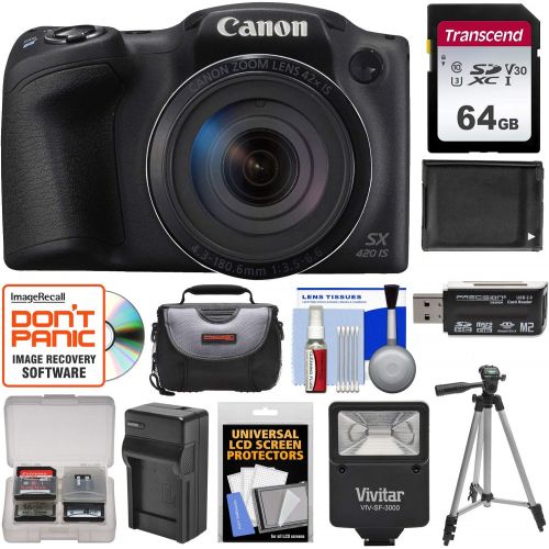 캐논 Canon PowerShot SX420 is Wi-Fi Digital Camera (Black) with 64GB Card + Case + Flash + Battery + Charger + Tripod + Kit
