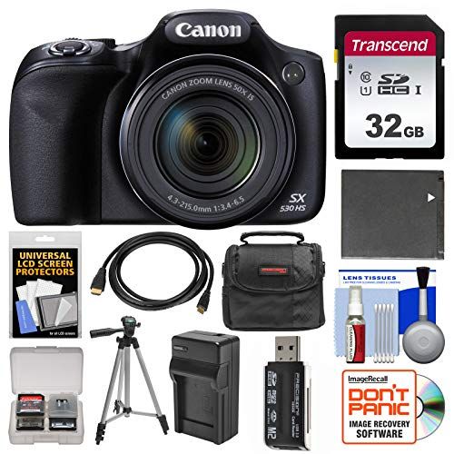 캐논 Canon PowerShot SX530 HS Wi-Fi Digital Camera with 32GB Card + Case + Battery & Charger + Tripod + Kit