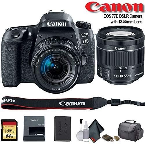 캐논 Canon EOS 77D DSLR Camera with 18-55mm Lens (International Model) (1892C016) - Starter Bundle