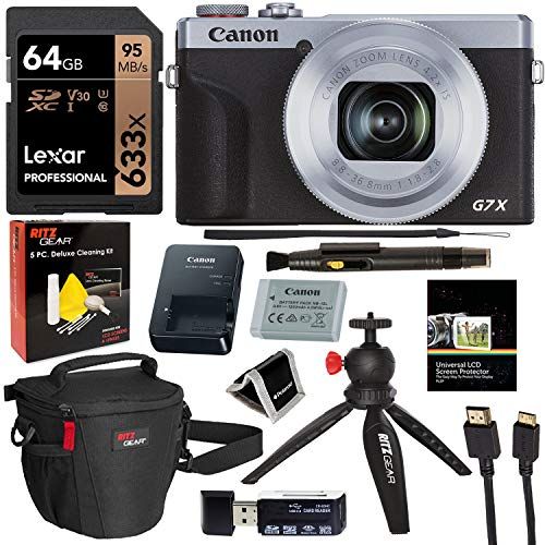 캐논 Canon PowerShot G7 X Mark III 20.1MP 4K Digital Camera (Silver) with 4.2X Optical Zoom Lens 24-100mm f/1.8-2.8 Silver 3638C001 with 64GB Memory, Tripod, Camera Bag, HDMI Cable, Cle