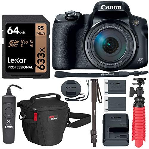 캐논 Canon PowerShot SX70 HS 4K Camera with Video-Ready Lexar U3 Memory Card, Monopod, Tripod, Camera Case and Accessory Bundle