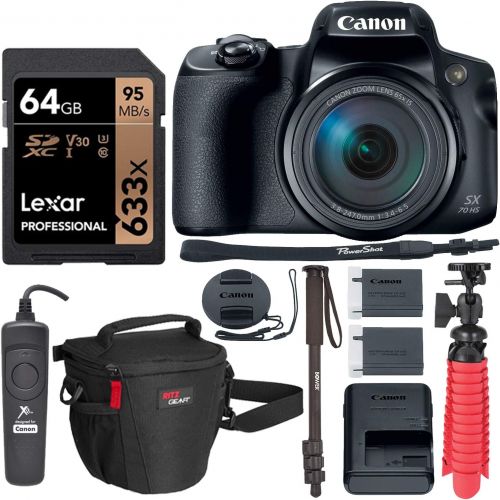 캐논 Canon PowerShot SX70 HS 4K Camera with Video-Ready Lexar U3 Memory Card, Monopod, Tripod, Camera Case and Accessory Bundle