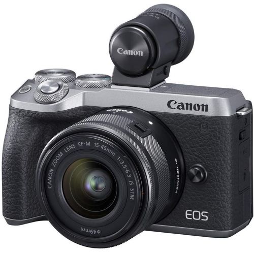 캐논 Canon EOS M6 Mark II Mirrorless Digital Compact Camera + EF-M 15-45mm F/3.5-6.3 IS STM + EVF Kit, Silver