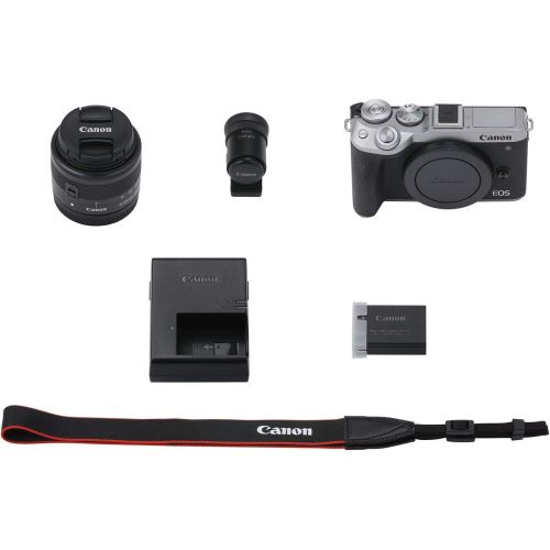 캐논 Canon EOS M6 Mark II Mirrorless Digital Compact Camera + EF-M 15-45mm F/3.5-6.3 IS STM + EVF Kit, Silver