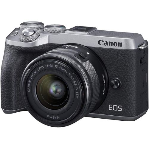 캐논 Canon EOS M6 Mark II Mirrorless Digital Compact Camera + EF-M 15-45mm F/3.5-6.3 IS STM + EVF Kit, Silver