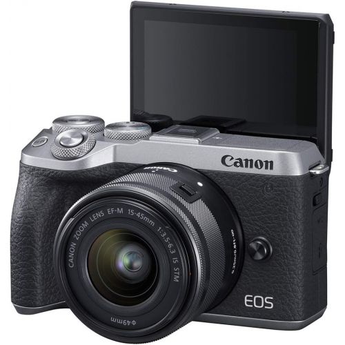 캐논 Canon EOS M6 Mark II Mirrorless Digital Compact Camera + EF-M 15-45mm F/3.5-6.3 IS STM + EVF Kit, Silver