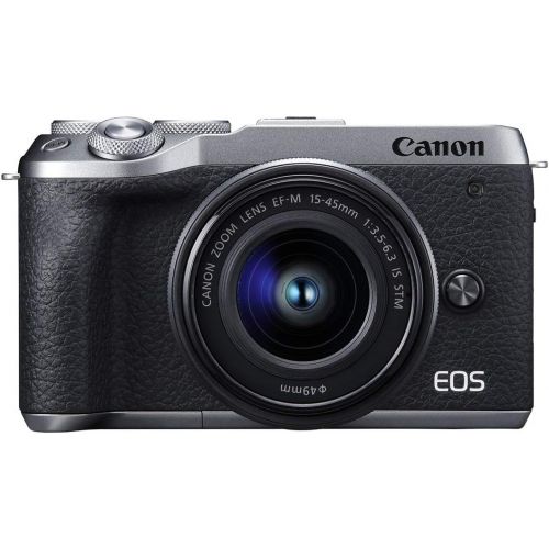 캐논 Canon EOS M6 Mark II Mirrorless Digital Compact Camera + EF-M 15-45mm F/3.5-6.3 IS STM + EVF Kit, Silver