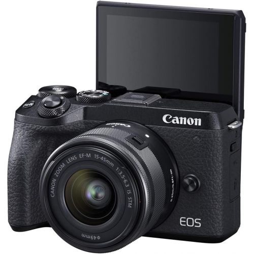 캐논 Canon EOS M6 Mark II Mirrorless Digital Camera with EF-M 15-45mm F/3.5-6.3 IS STM + Electronic View Finder Bundle Kit, Silver