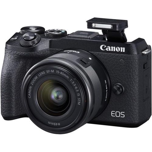 캐논 Canon EOS M6 Mark II Mirrorless Digital Camera with EF-M 15-45mm F/3.5-6.3 IS STM + Electronic View Finder Bundle Kit, Silver