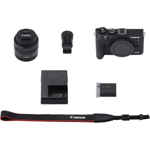 캐논 Canon EOS M6 Mark II Mirrorless Digital Camera with EF-M 15-45mm F/3.5-6.3 IS STM + Electronic View Finder Bundle Kit, Silver