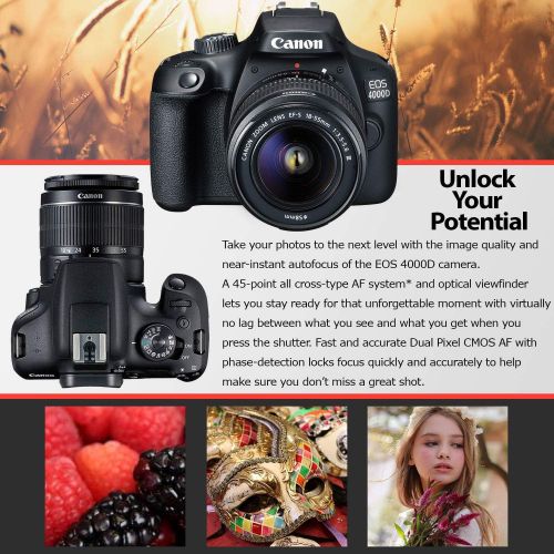 캐논 Canon EOS 4000D DSLR Camera and EF-S 18-55 mm f/3.5-5.6 is III Lens (International Version) (No Warranty) + 32GB Memory Card + Camera Bag + MiniTripod