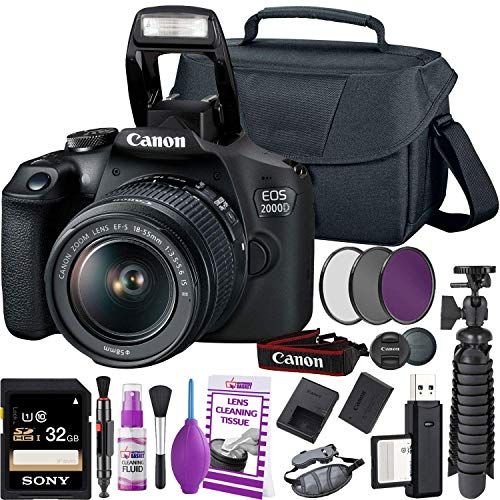 캐논 Canon Rebel T7 DSLR Camera (2000D) with EF-S 18-55 mm f/3.5-5.6 Lens + 32GB Memory Card + Camera Bag + Cleaning Kit + Table Tripod + Filters