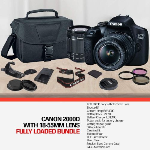 캐논 Canon Rebel T7 DSLR Camera (2000D) with EF-S 18-55 mm f/3.5-5.6 Lens + 32GB Memory Card + Camera Bag + Cleaning Kit + Table Tripod + Filters