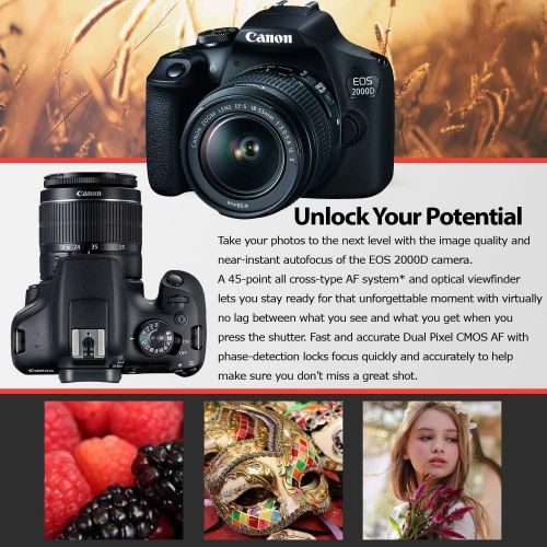 캐논 Canon Rebel T7 DSLR Camera (2000D) with EF-S 18-55 mm f/3.5-5.6 Lens + 32GB Memory Card + Camera Bag + Cleaning Kit + Table Tripod + Filters