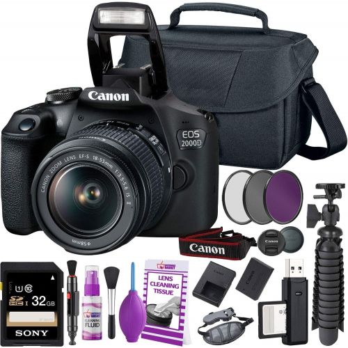 캐논 Canon Rebel T7 DSLR Camera (2000D) with EF-S 18-55 mm f/3.5-5.6 Lens + 32GB Memory Card + Camera Bag + Cleaning Kit + Table Tripod + Filters