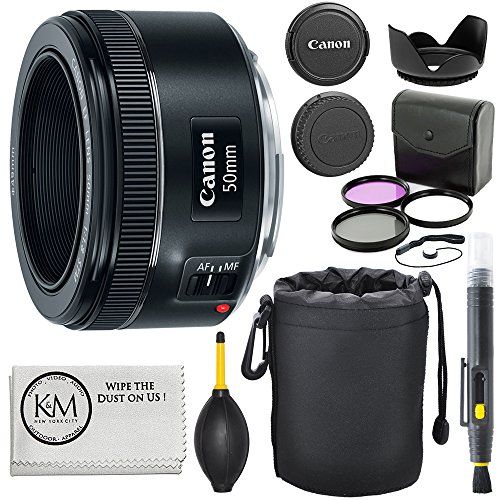 캐논 Canon EF 50mm f/1.8 STM Lens + 3pc Filter Kit + Lens Pen + Blower + Hood + Lens Pouch + Cap Keeper