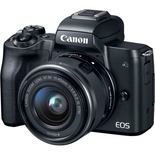 캐논 Canon EOS M50 Mirrorless Vlogging Camera 2 Lens Kit with EF-M 15-45mm lens + EF-M 55-200 mm lens, Black