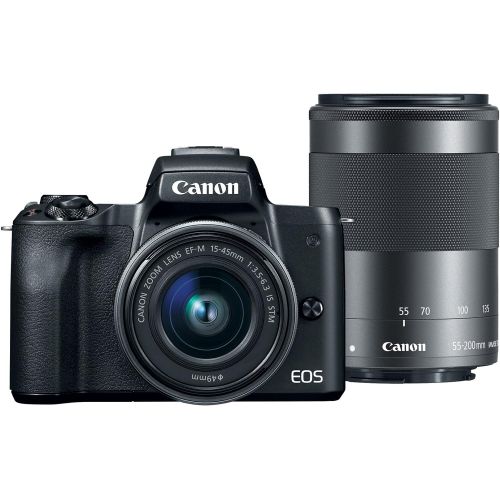 캐논 Canon EOS M50 Mirrorless Vlogging Camera 2 Lens Kit with EF-M 15-45mm lens + EF-M 55-200 mm lens, Black