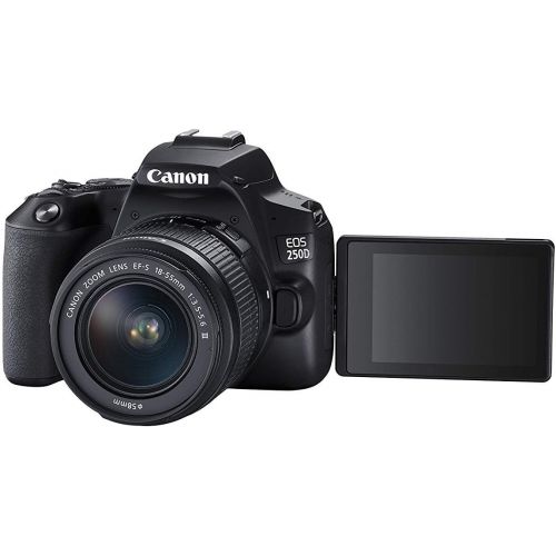 캐논 Canon EOS 250D (Rebel SL3) DSLR Camera with 18-55mm & 75-300mm Canon Lenses & Essential Accessory Bundle  Includes: SanDisk Ultra 64GB SDXC Memory Card, Extended Life Spare Batter