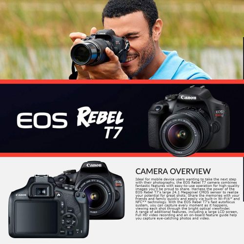 캐논 Canon Rebel T7 DSLR Camera with 18-55mm Lens Kit and Sandisk 64GB Ultra Speed Memory Card, Creative Lens Filters, Carrying Case | Limited Edition Bundle