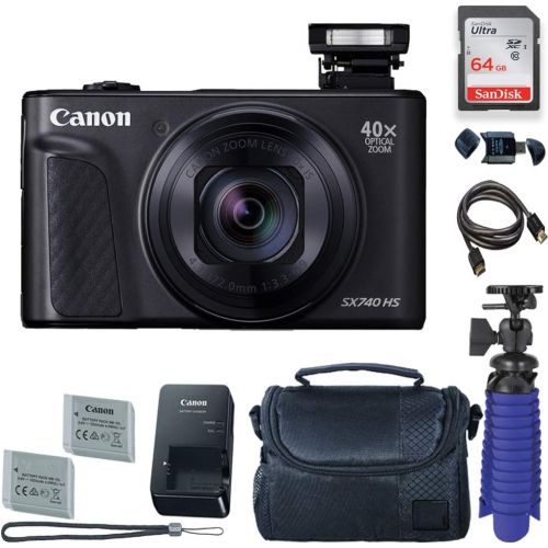 캐논 Canon PowerShot SX740 HS Digital Camera (Black) with 64 GB Card + Premium Camera Case + 2 Batteries + Tripod